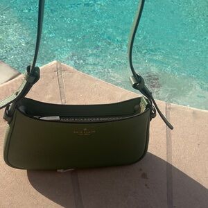 kate spade Olive Green Pebbled Leather Shoulder Bag with Adjustable Strap